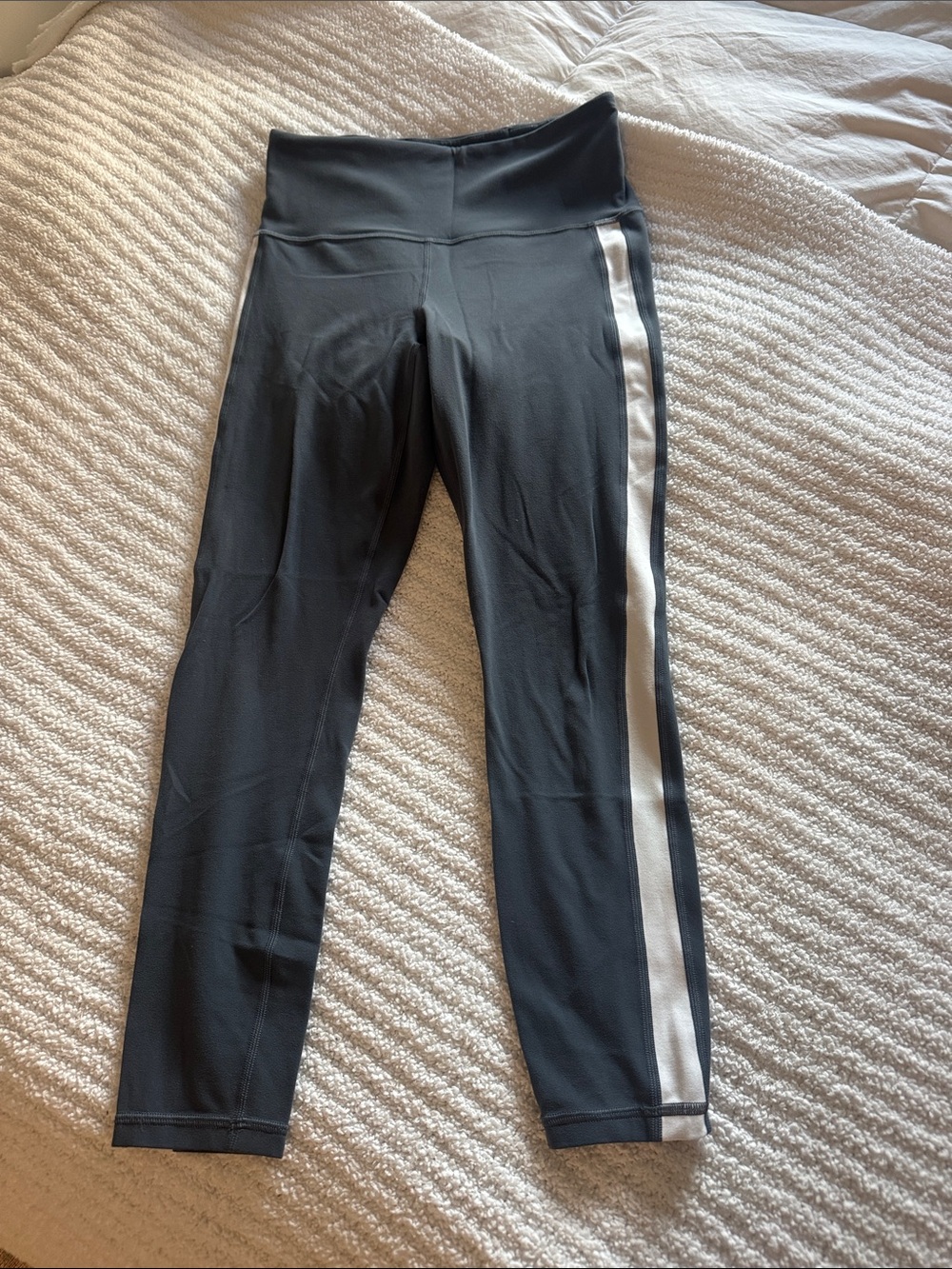 Athleta Blue Leggings with White Side Stripe
